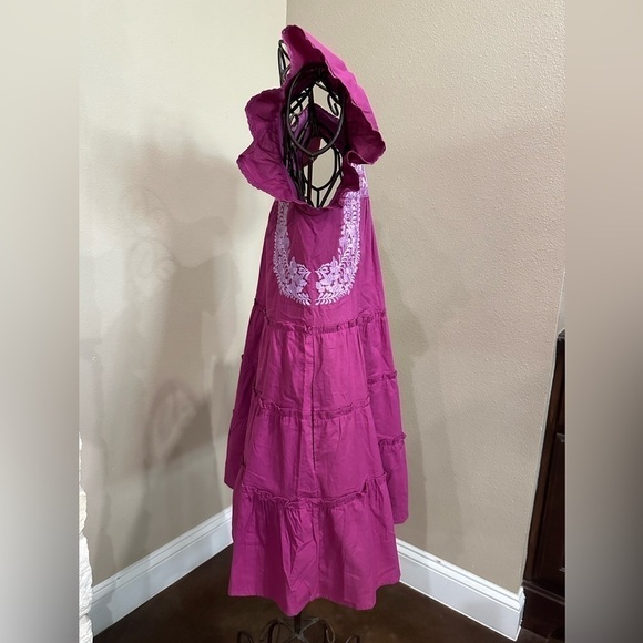 NWT J Marie magenta embroidered dress with ruffle sleeves - Picture 6 of 6